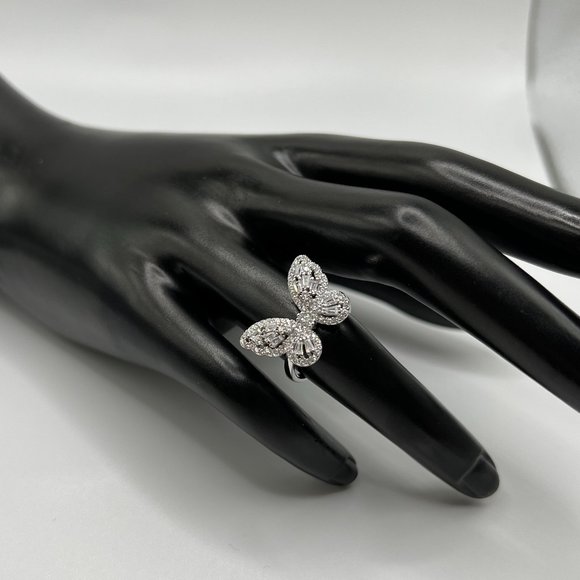 Silver/Gold Diamond Baguette Butterfly Ring - size 6-10 available! - Picture 5 of 8